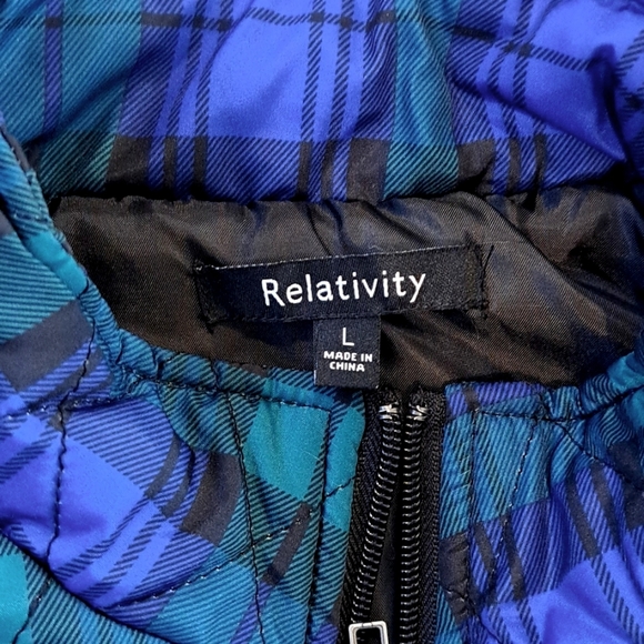 Relatively Puffer Retro Cinched in the Back Plaid Qilted Vest Zipped Jacket Coat - Picture 5 of 9